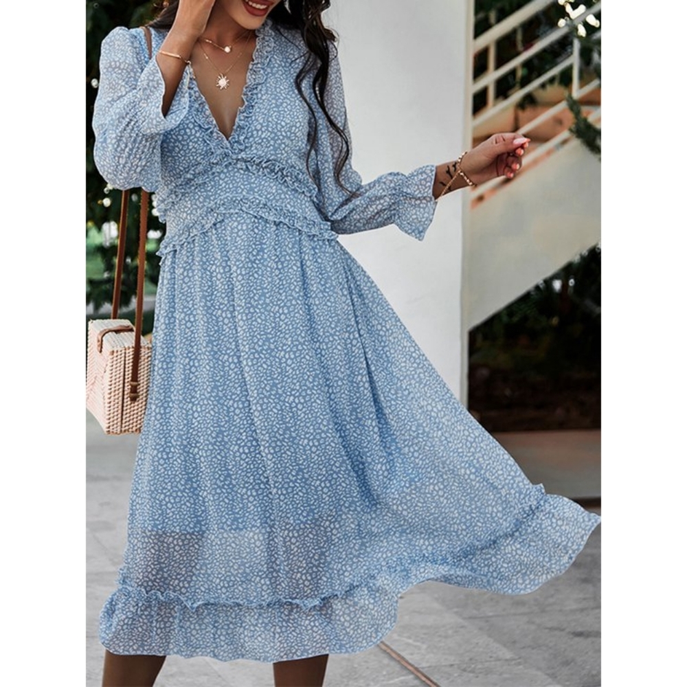 Boho floral midi dress with ruffle detail